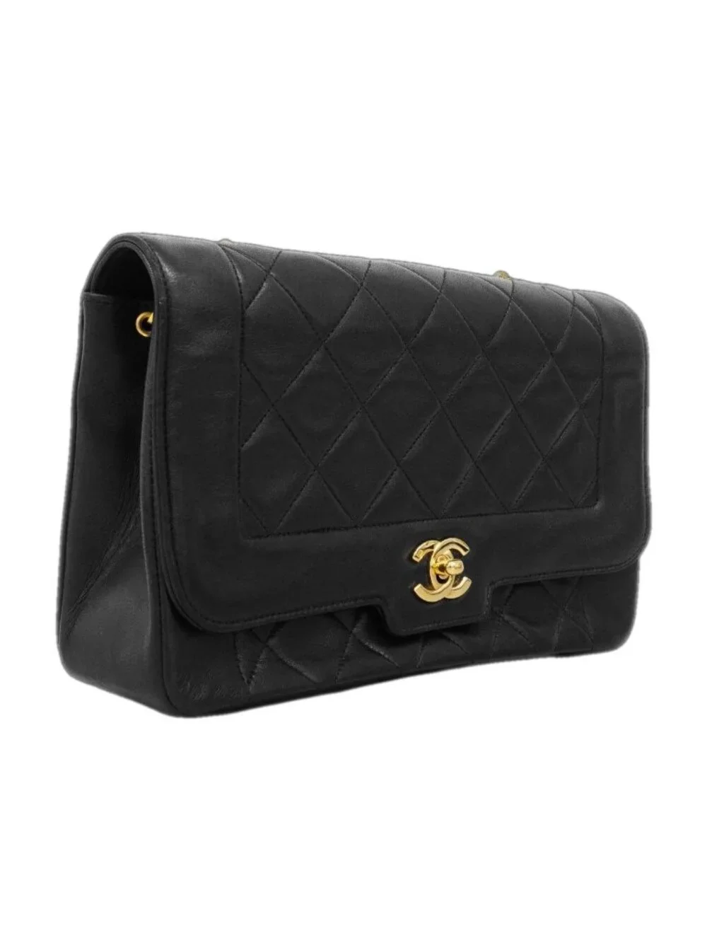 Chanel Shoulder Bag Quilted Lambskin Black Gold - Picture 2 of 10